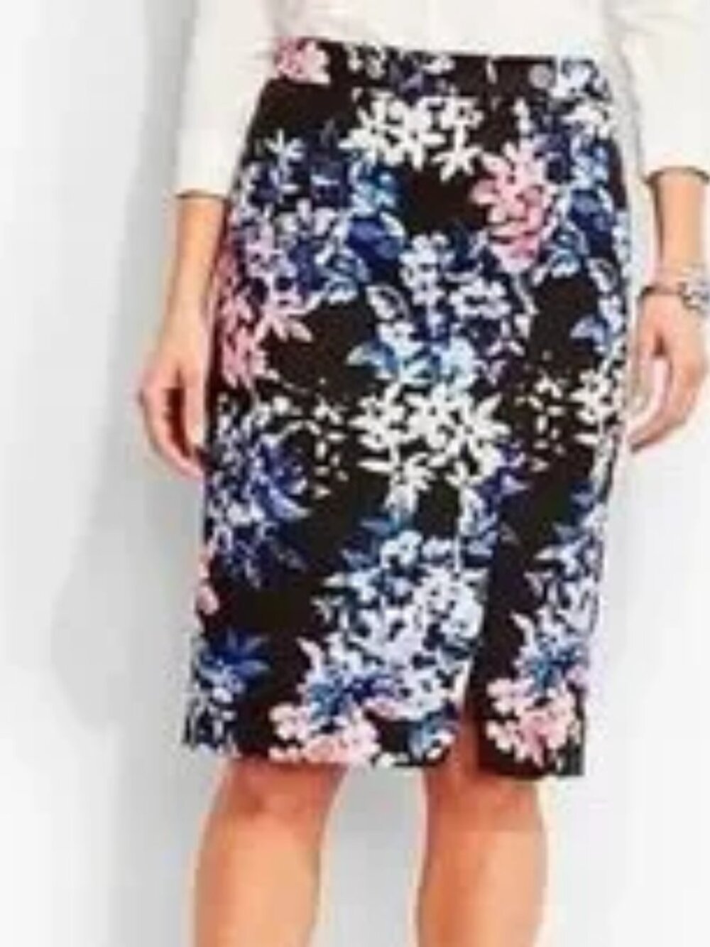 Black A-Line Lined Skirt with Blue and Pink Floral